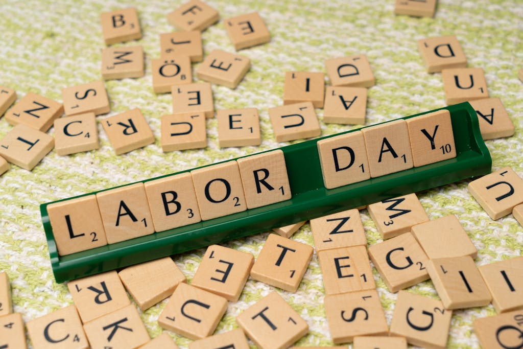 Scrabble tiles that spell Labor Day